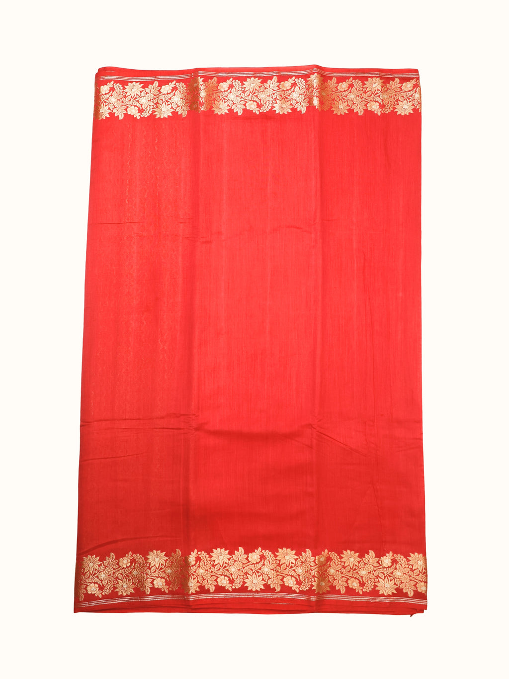 Red Chiniya Silk Banarasi Saree with Golden Zari Border