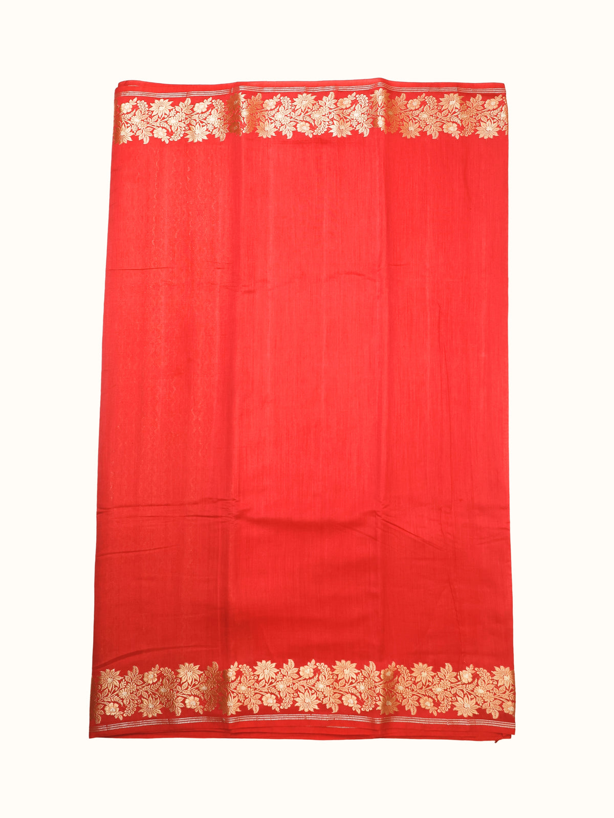 Red Chiniya Silk Banarasi Saree with Golden Zari Border