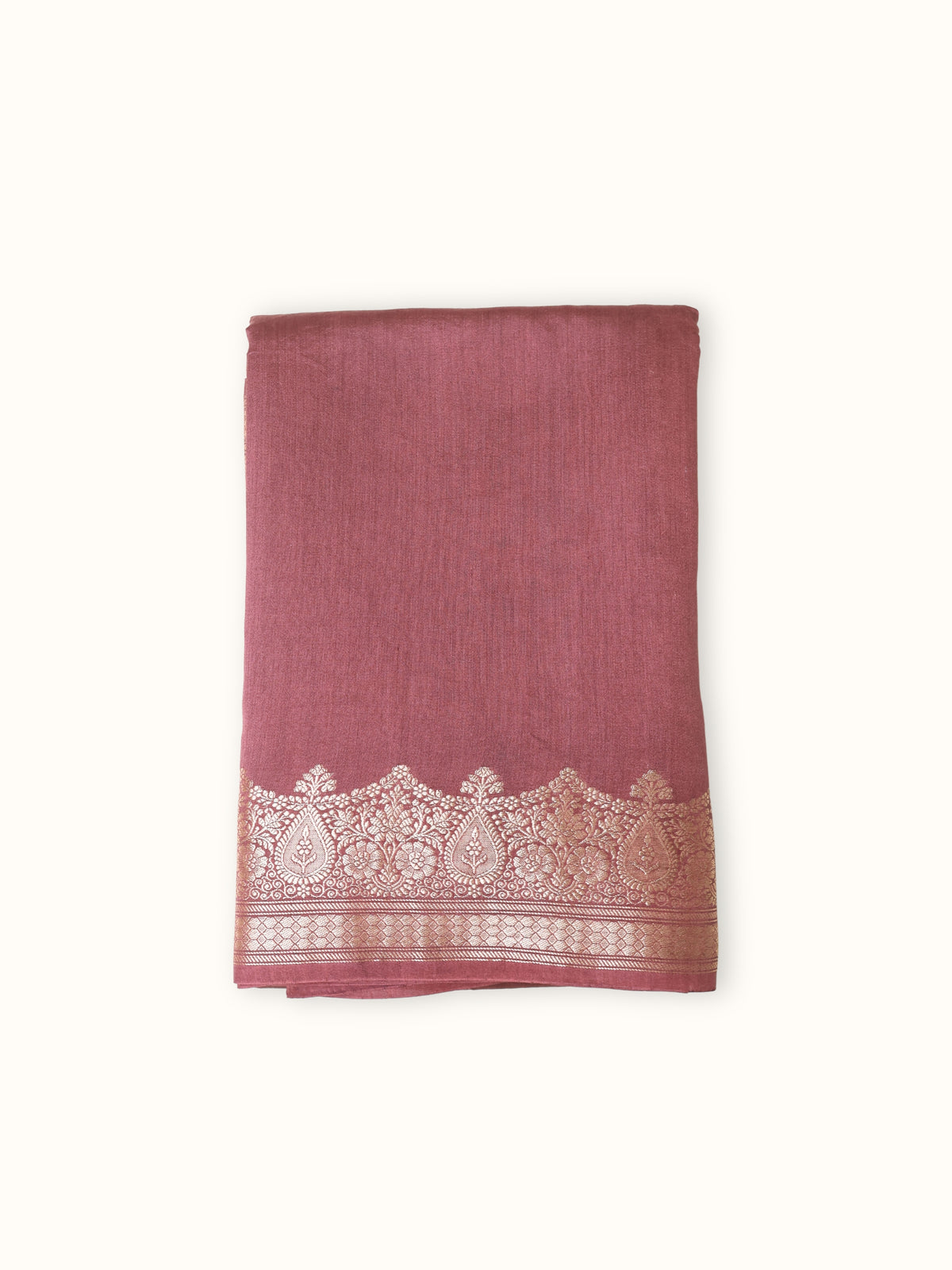 Dusty Rose Chiniya Silk Banarasi Saree with Zari Paisley Border