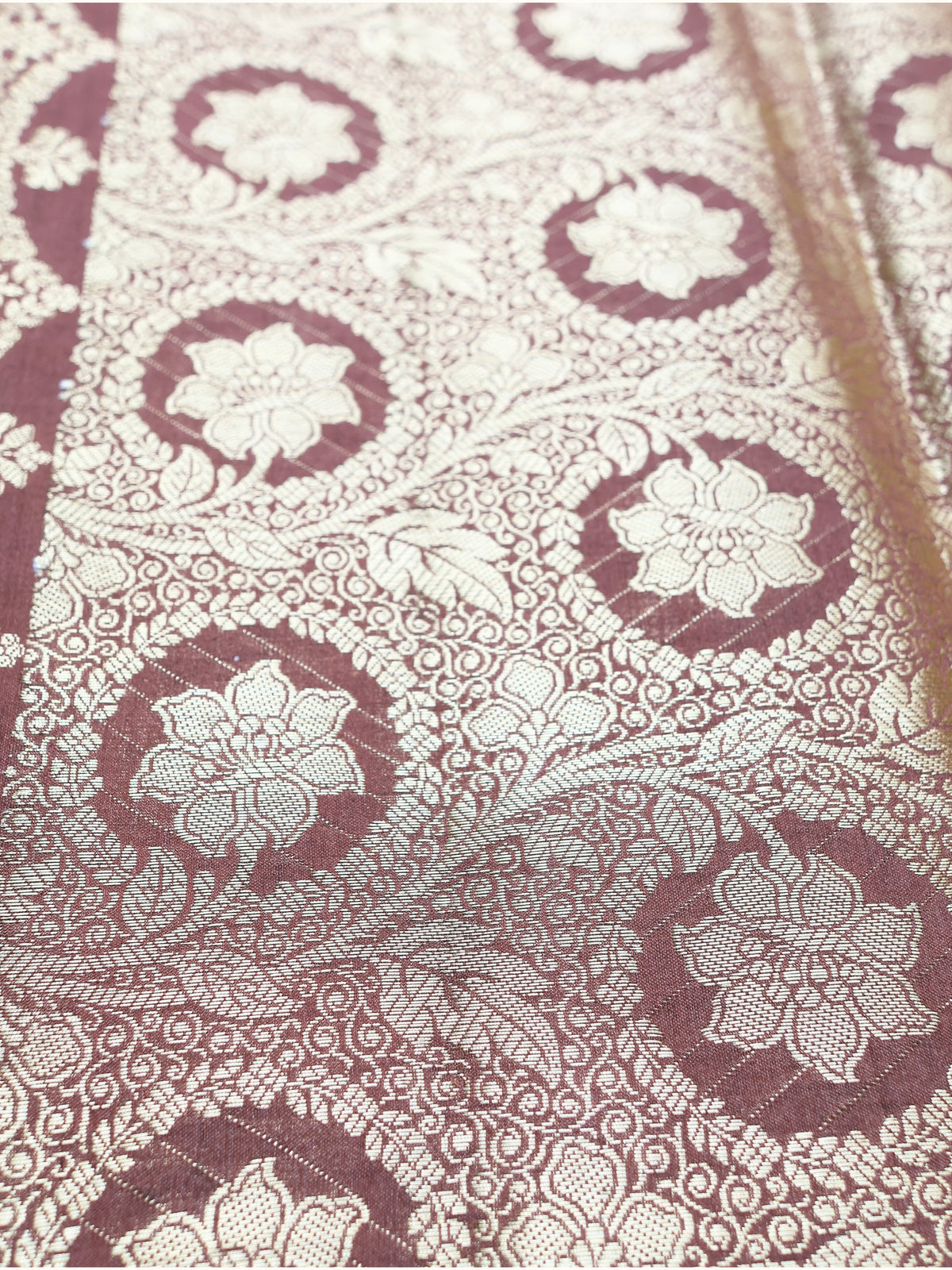 Dusty Rose Chiniya Silk Banarasi Saree with Zari Paisley Border