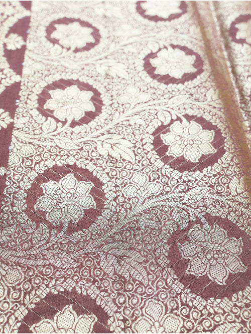 Dusty Rose Chiniya Silk Banarasi Saree with Zari Paisley Border
