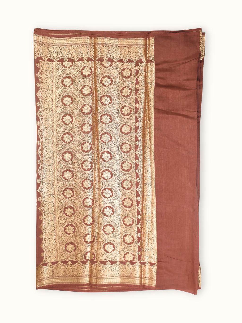 Dusty Rose Chiniya Silk Banarasi Saree with Zari Paisley Border