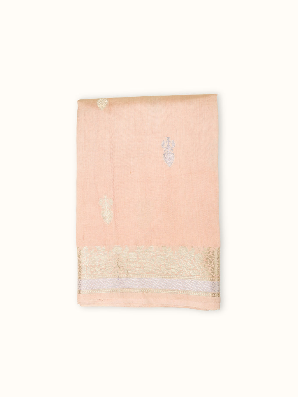 Peach Chiniya Silk Banarasi Saree with Gold and Silver Zari