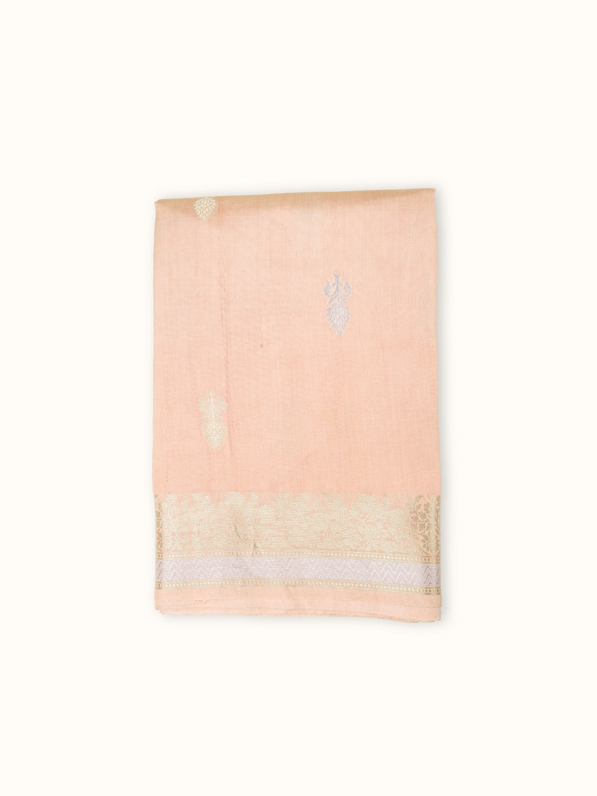 Peach Chiniya Silk Banarasi Saree with Gold and Silver Zari