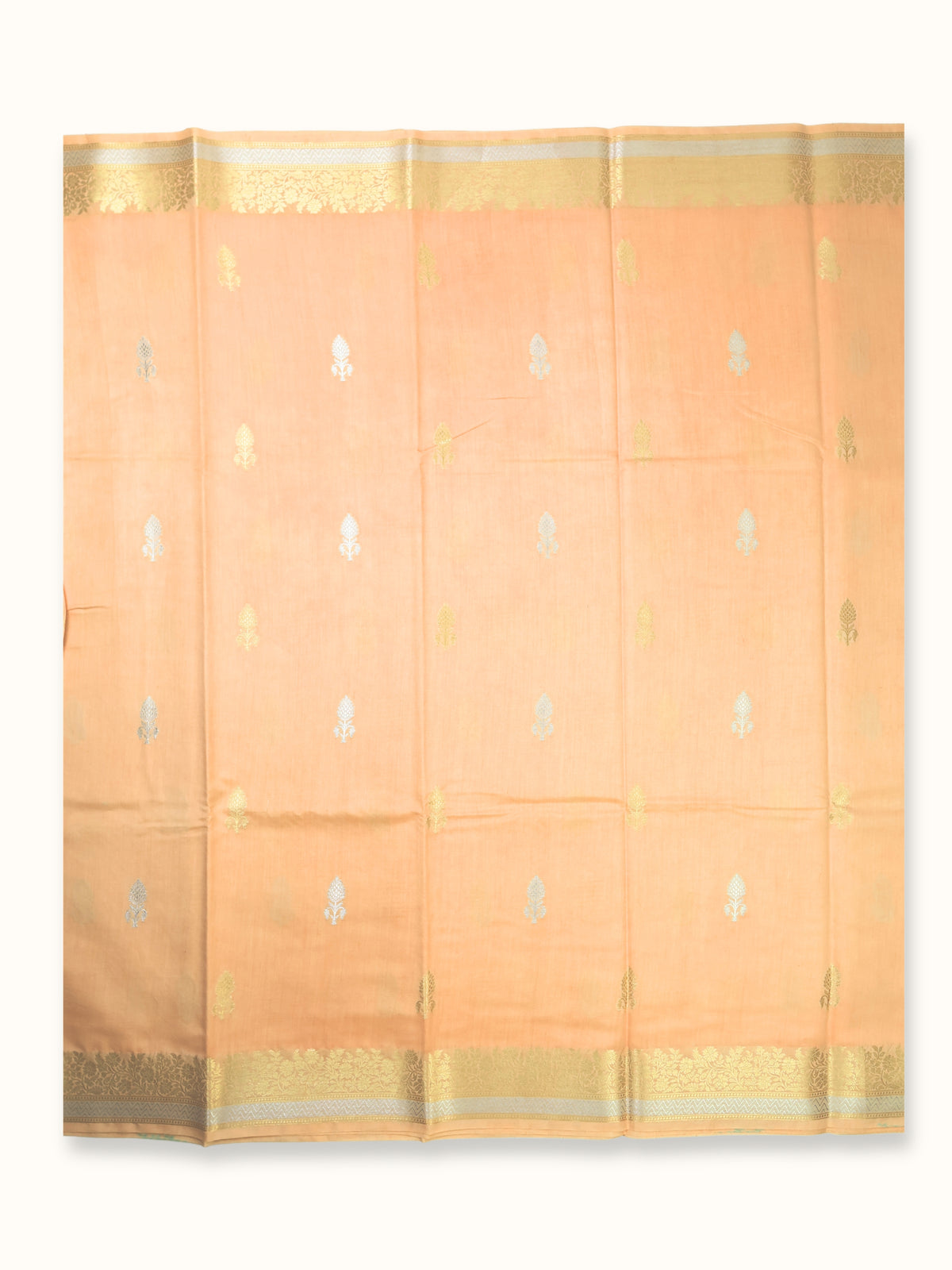Peach Chiniya Silk Banarasi Saree with Gold and Silver Zari