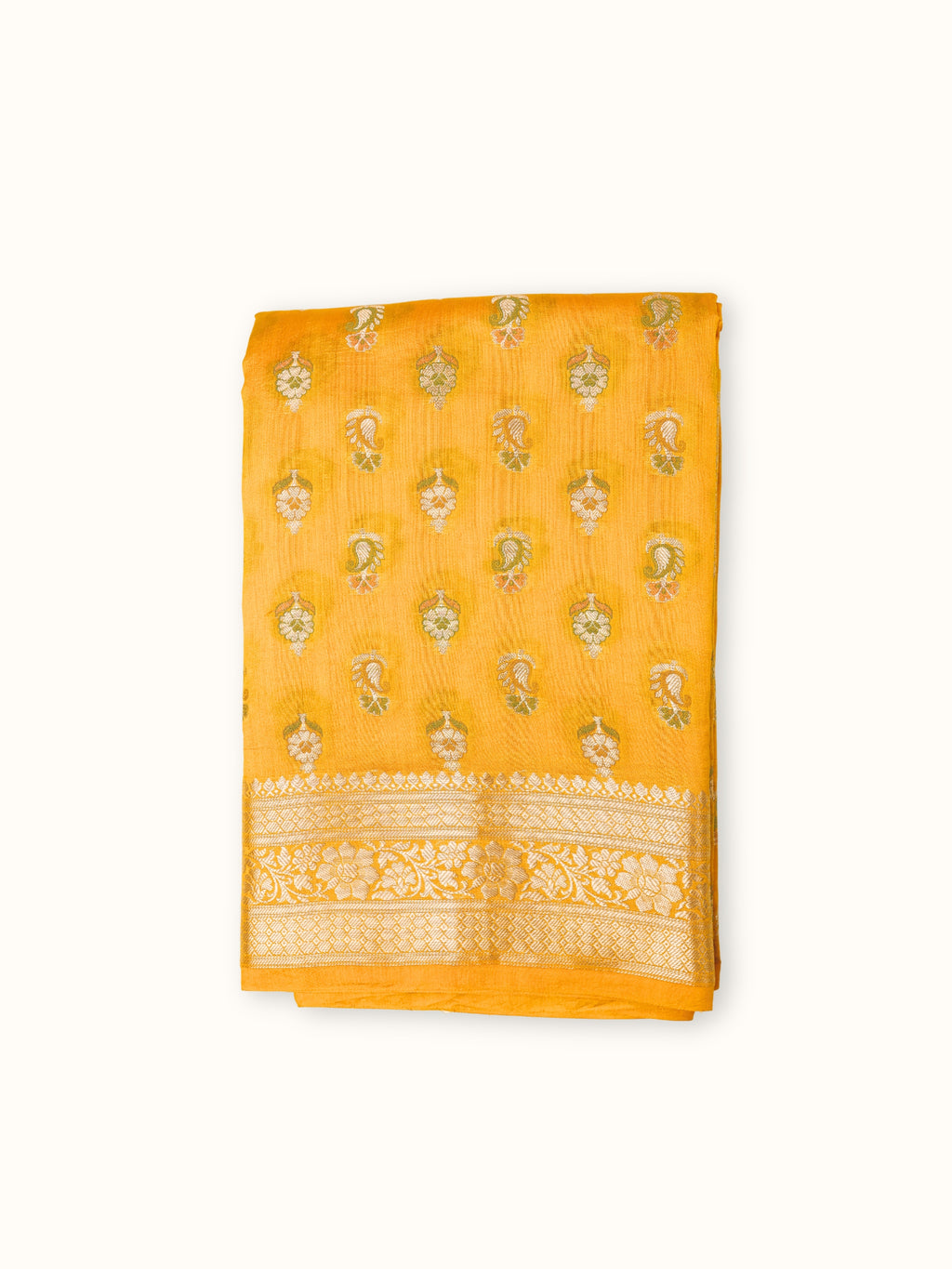 Marigold Yellow Chiniya Silk Banarasi Saree with Meenakari Butis