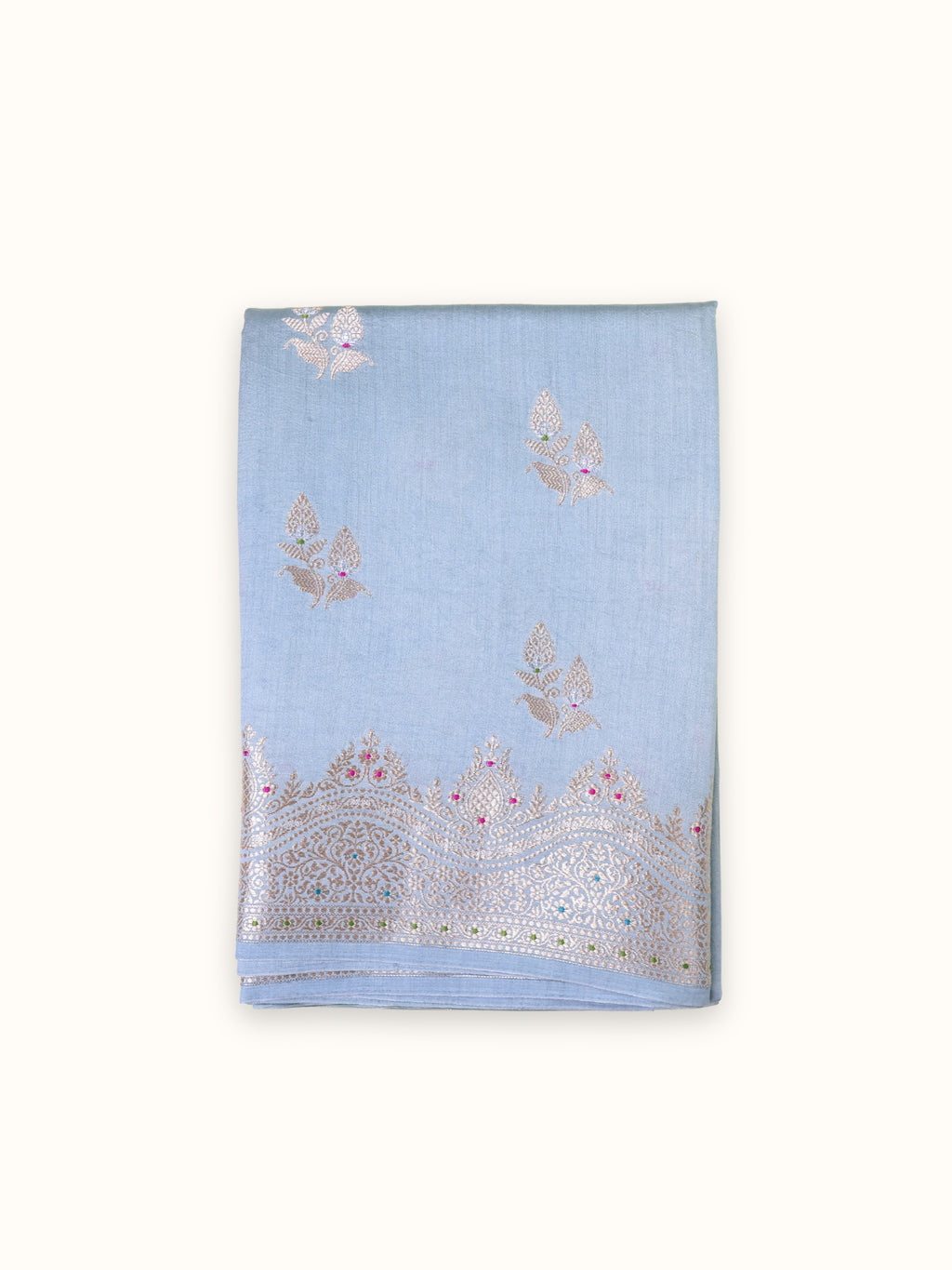 Grey Chiniya Silk Meena with Scalloped Zari Border