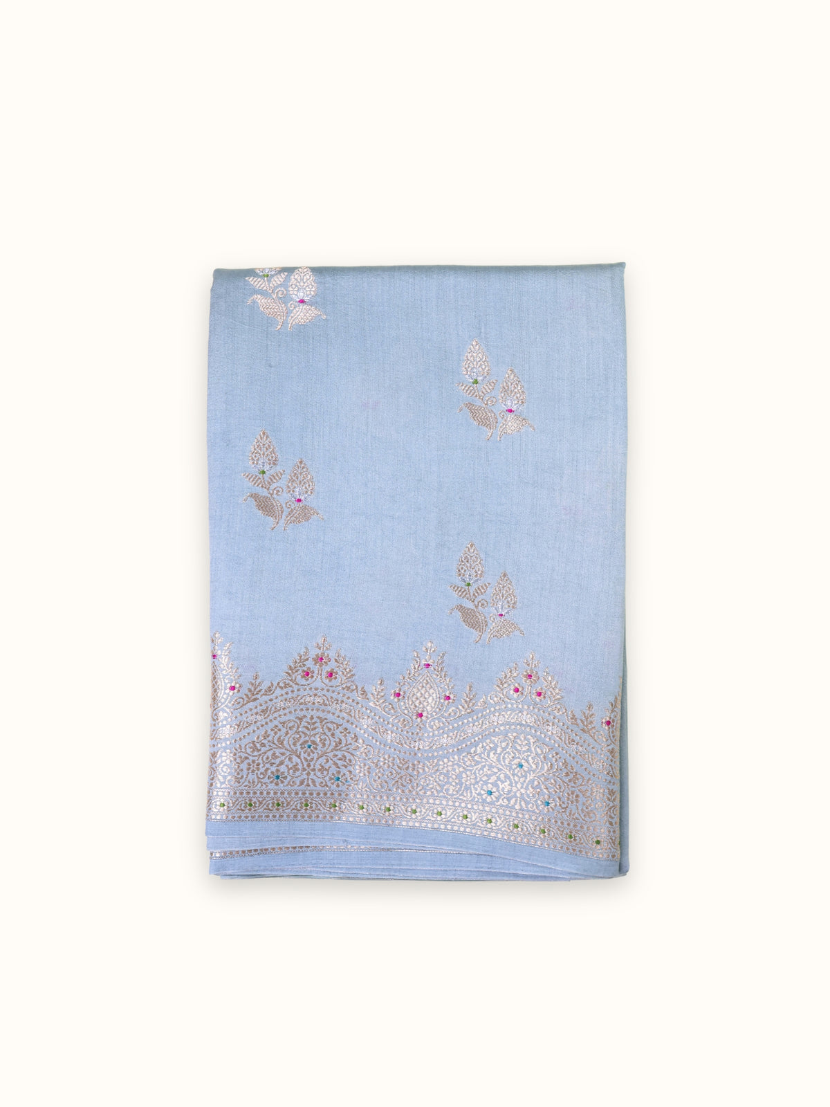 Grey Chiniya Silk Meena with Scalloped Zari Border