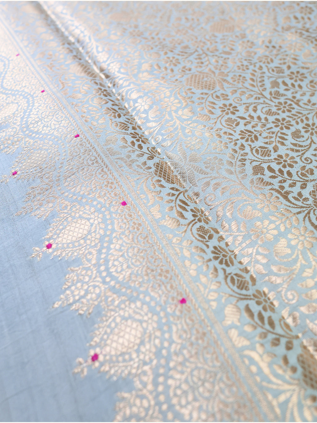 Grey Chiniya Silk Meena with Scalloped Zari Border