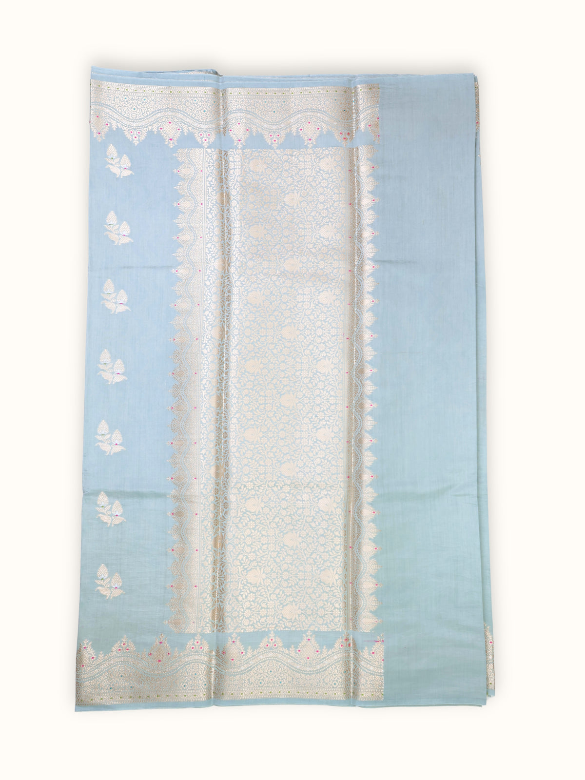 Grey Chiniya Silk Meena with Scalloped Zari Border