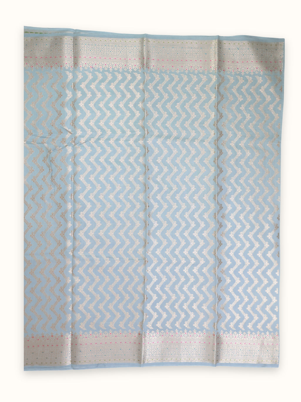 Grey Chiniya Silk Meena with Scalloped Zari Border