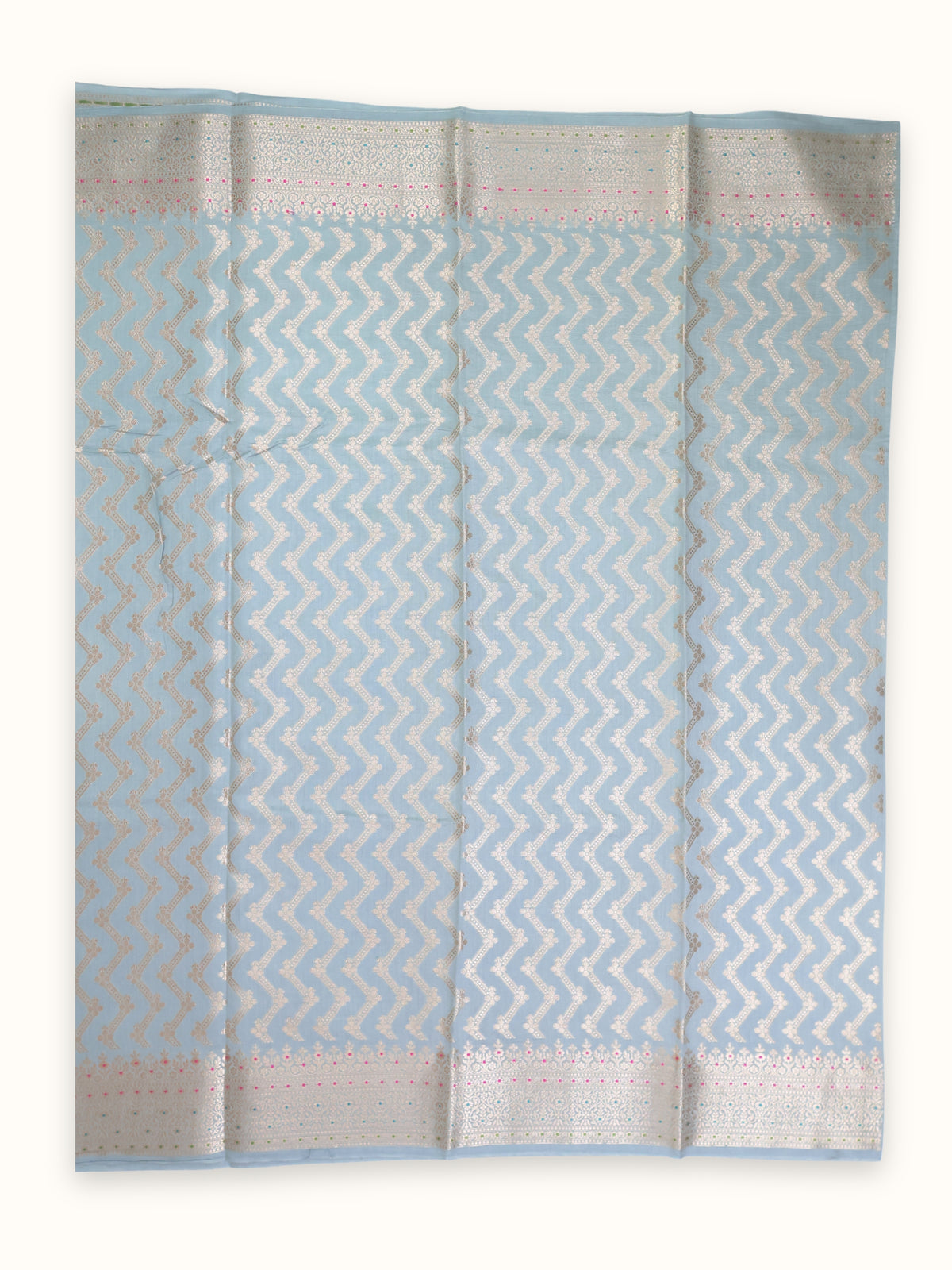 Grey Chiniya Silk Meena with Scalloped Zari Border