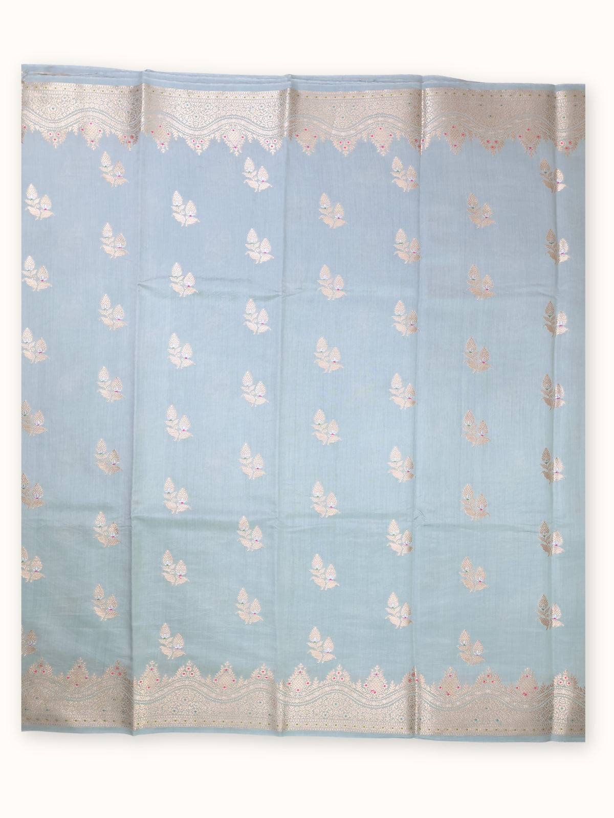 Grey Chiniya Silk Meena with Scalloped Zari Border