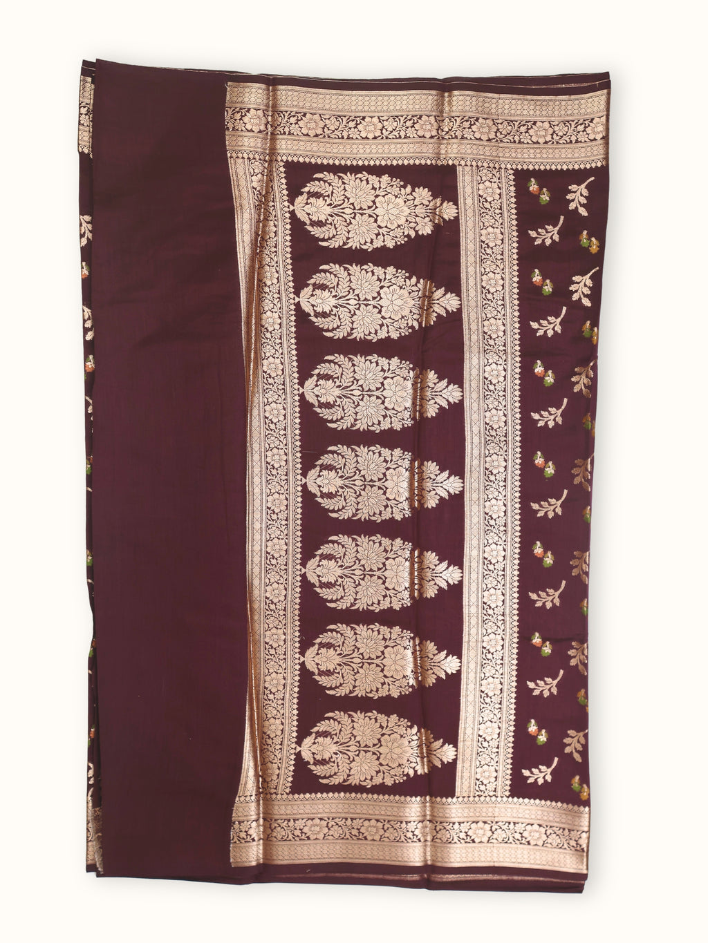 Plum Chiniya Silk Banarasi Saree with Silver Zari Border
