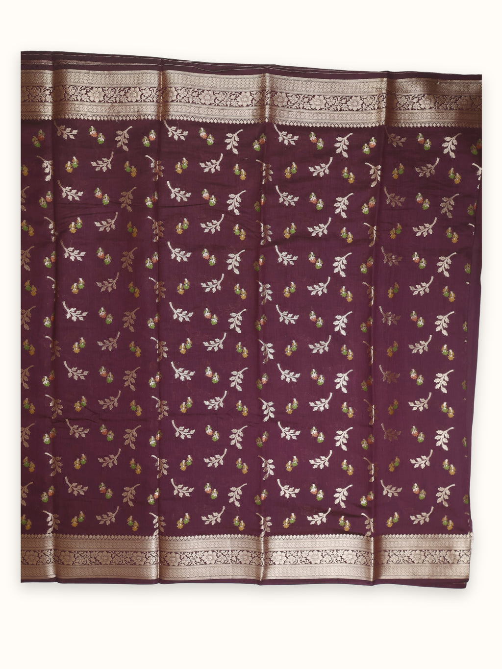 Plum Chiniya Silk Banarasi Saree with Silver Zari Border