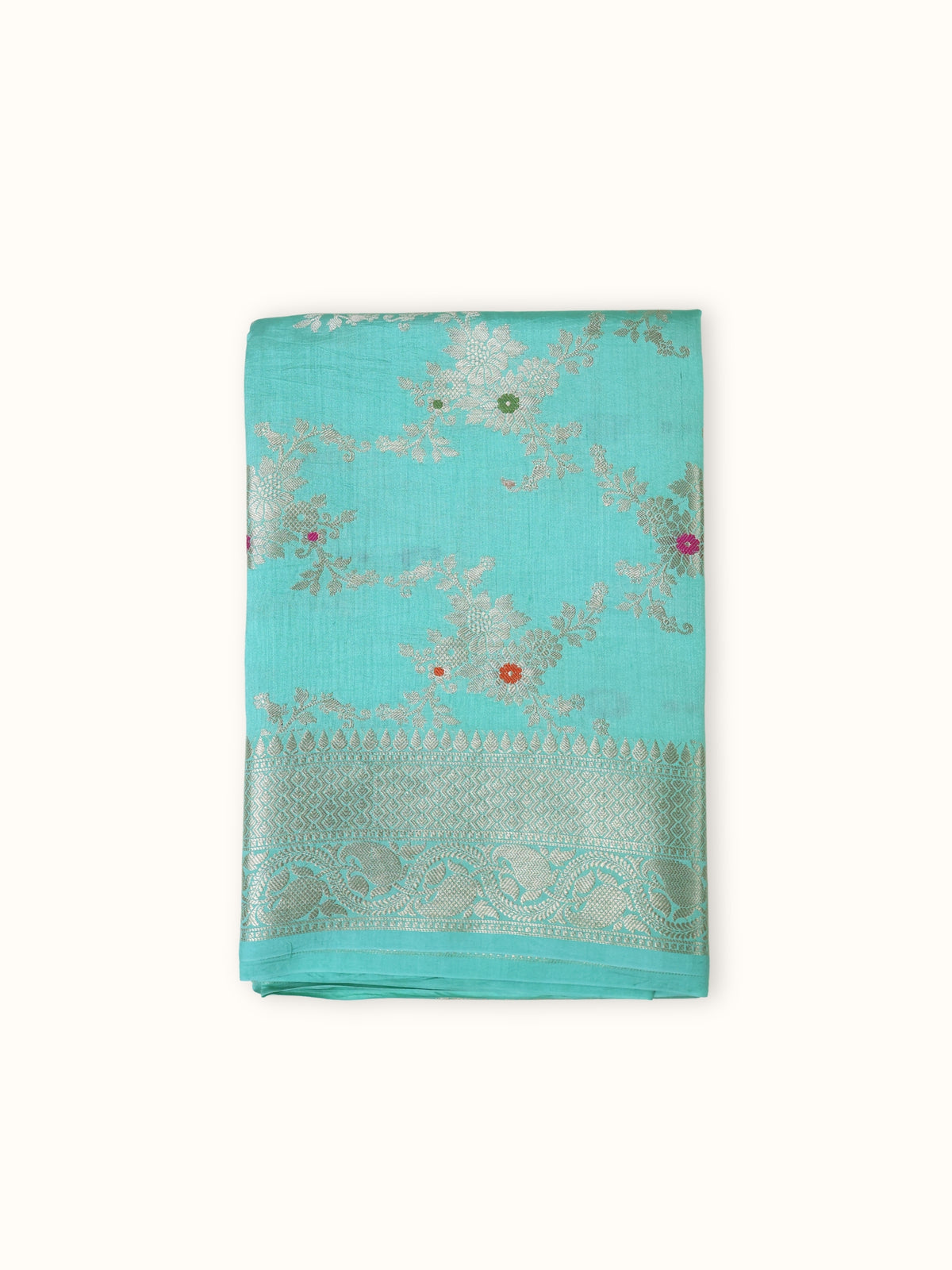 Turquoise Chiniya Silk Banarasi Saree with Meenakari Work