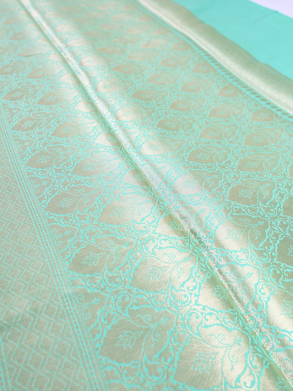 Turquoise Chiniya Silk Banarasi Saree with Meenakari Work
