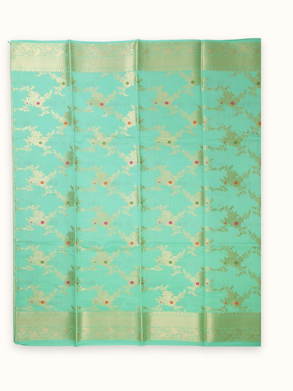 Turquoise Chiniya Silk Banarasi Saree with Meenakari Work