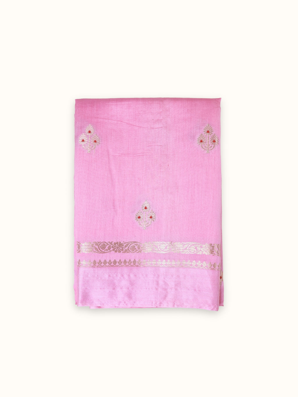 Blush Pink Chiniya Silk Banarasi Saree with Gold Zari Pallu