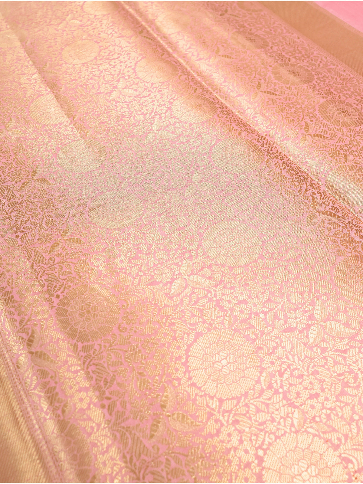 Blush Pink Chiniya Silk Banarasi Saree with Gold Zari Pallu