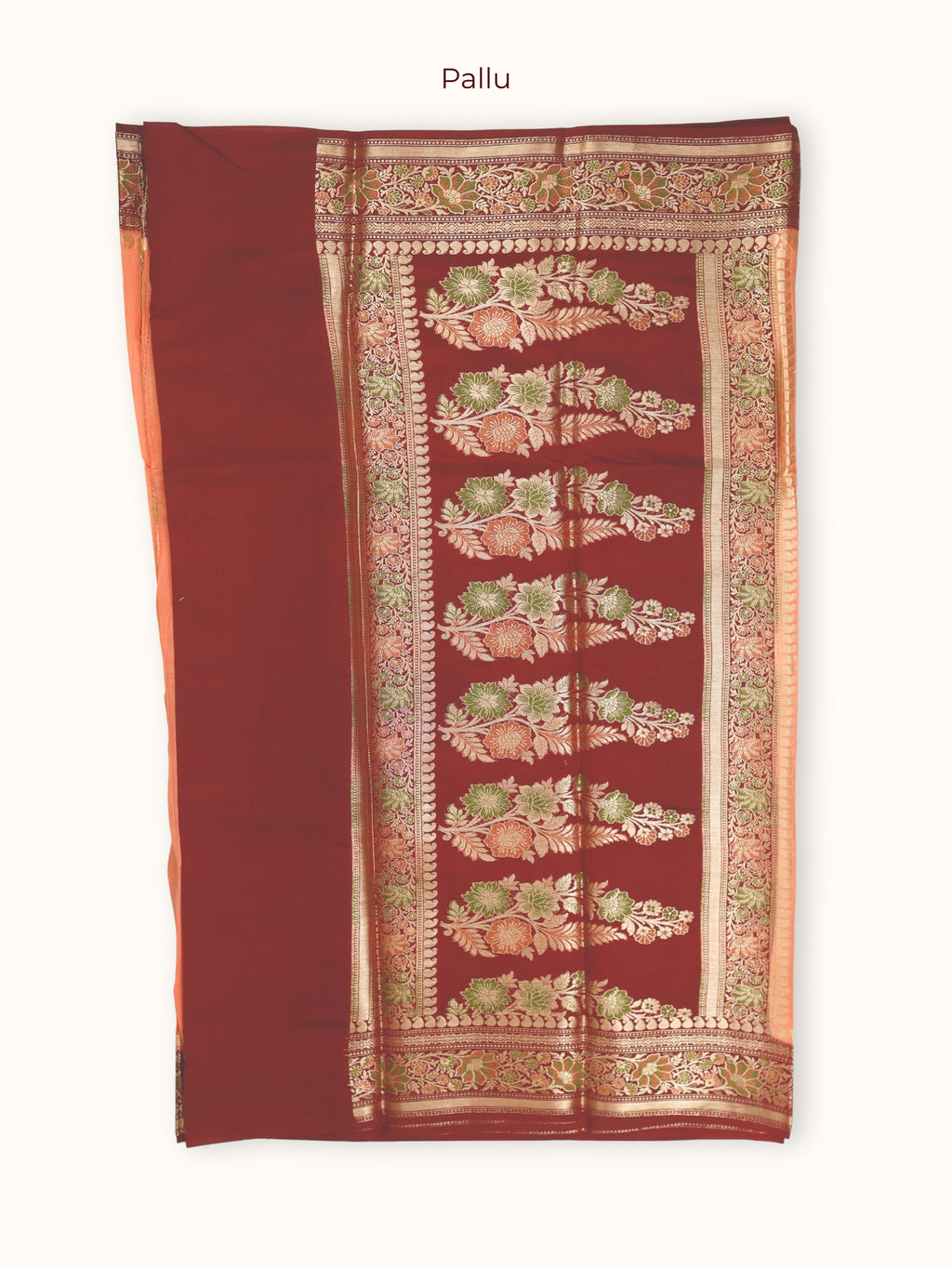 Coral and Maroon Chiniya Silk Banarasi Saree with Meenakari Pallu