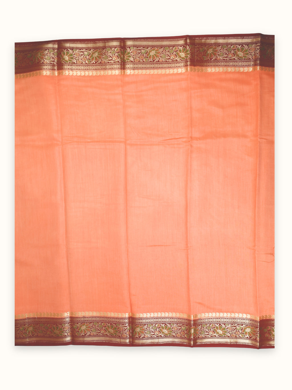 Coral and Maroon Chiniya Silk Banarasi Saree with Meenakari Pallu