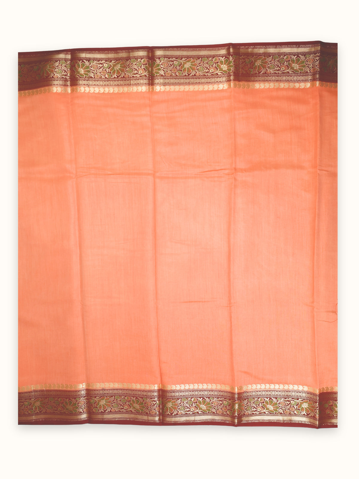 Coral and Maroon Chiniya Silk Banarasi Saree with Meenakari Pallu
