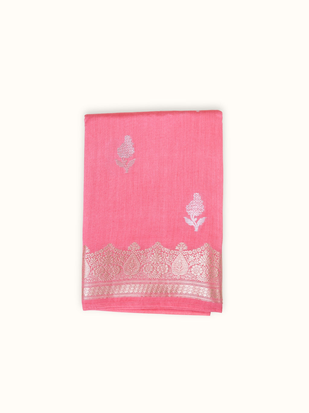 Rose Pink Chiniya Silk Saree with Scalloped Border