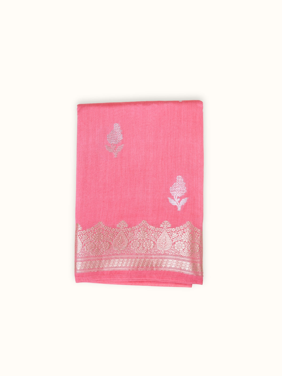 Rose Pink Chiniya Silk Saree with Scalloped Border
