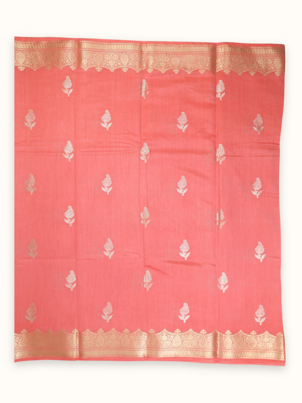 Rose Pink Chiniya Silk Saree with Scalloped Border