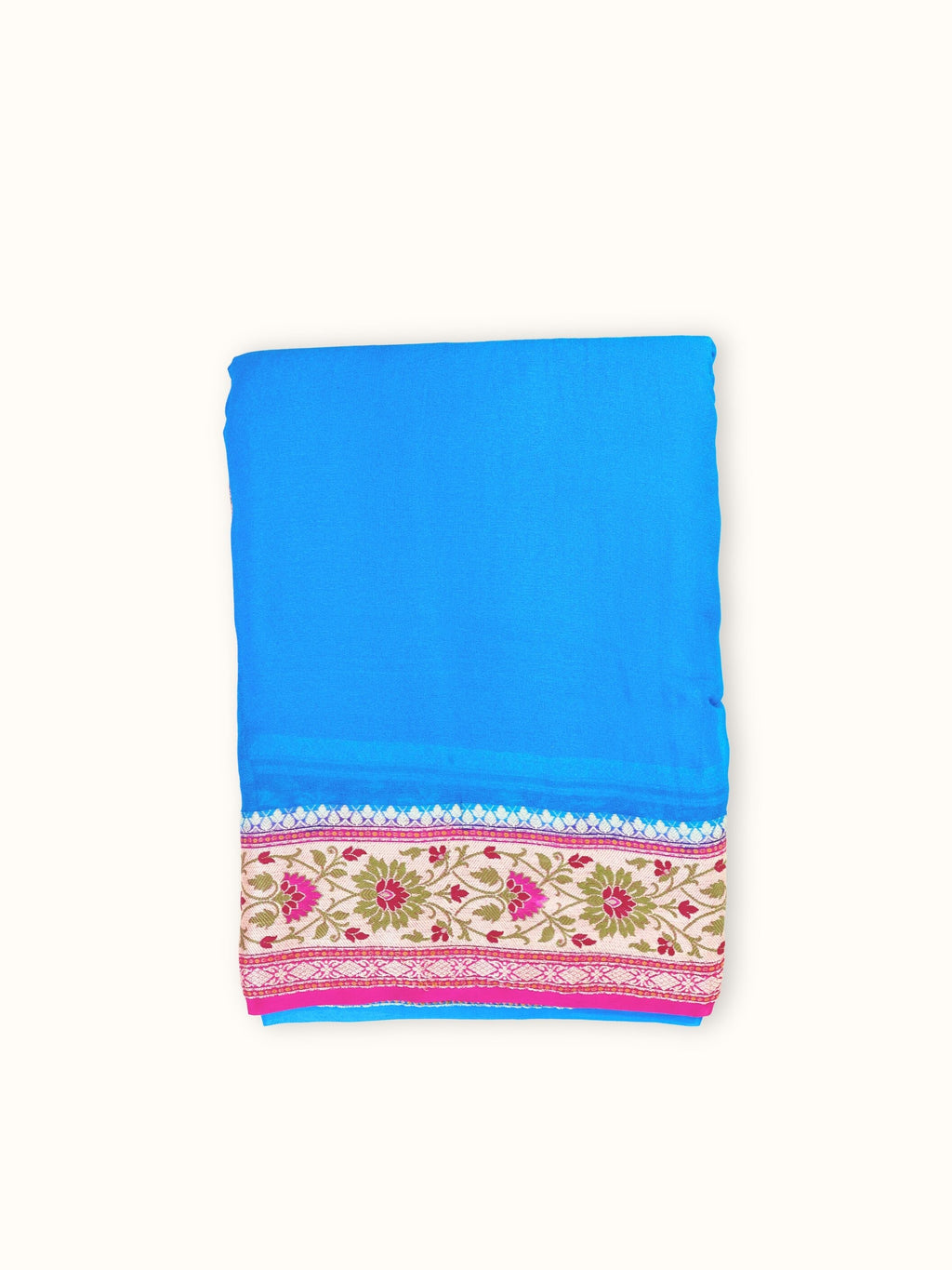 Azure Blue Chiffon Saree with Magenta Meenakari Pallu, folded