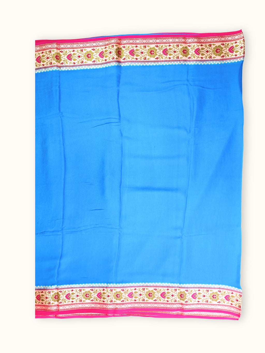 Azure Blue Chiffon Saree with Magenta Meenakari Pallu, full spread