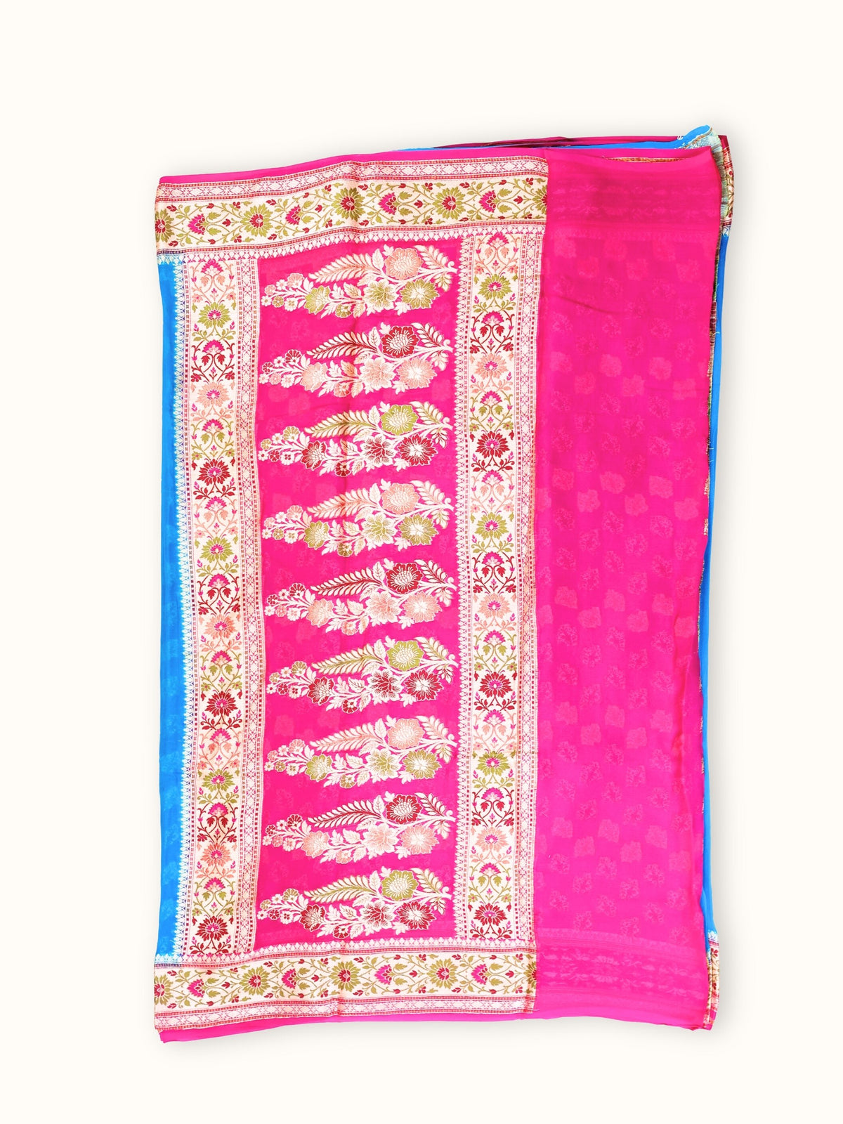 Azure Blue Chiffon Saree with Magenta Meenakari Pallu, pallu