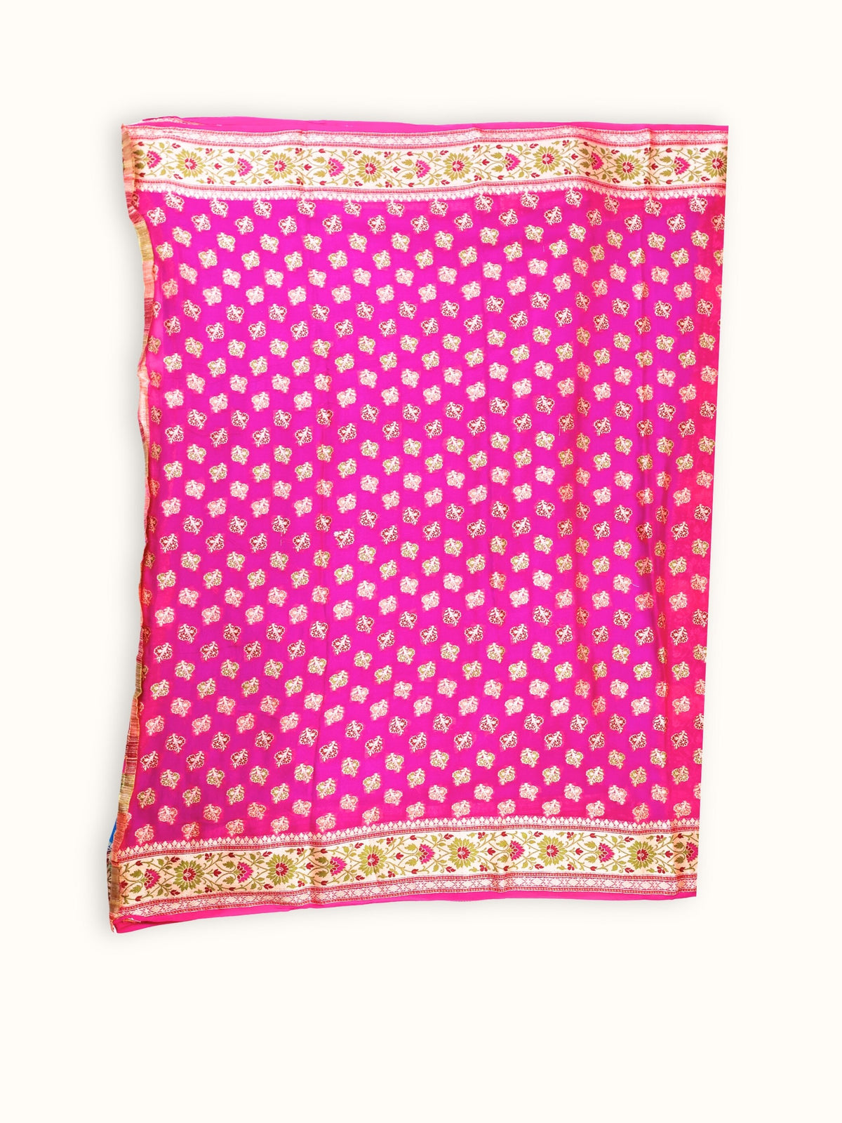 Azure Blue Chiffon Saree with Magenta Meenakari Pallu, blouse piece and border