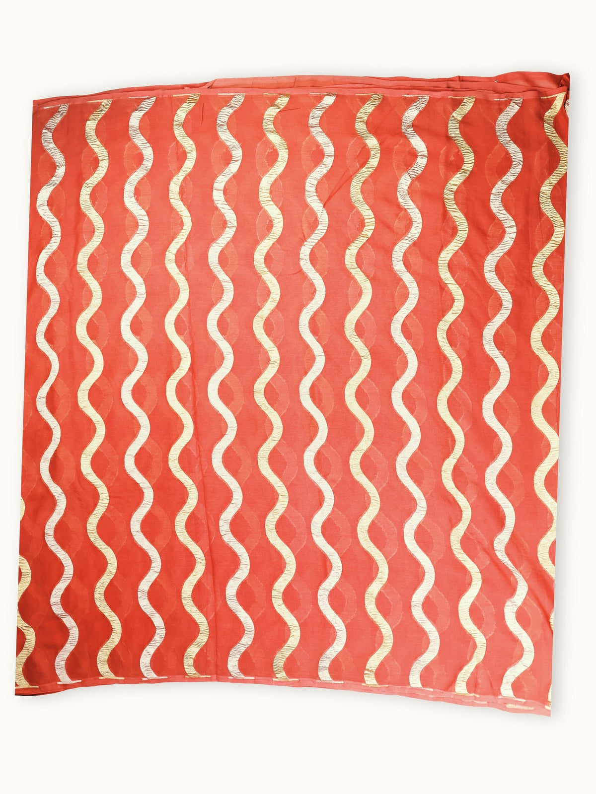 Coral Red Khaddi Georgette Handloom Saree with Zari Waves, full spread