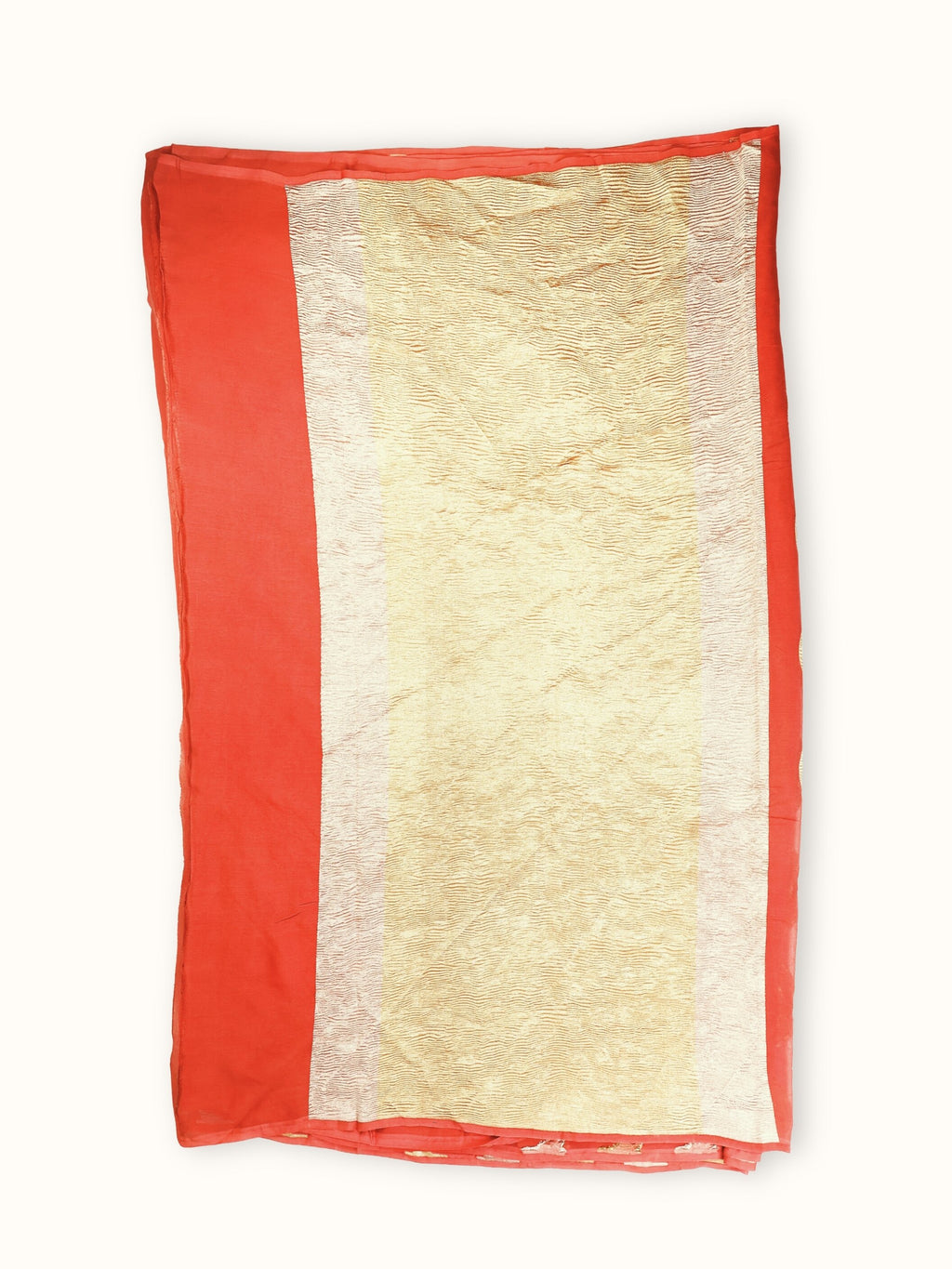 Coral Red Khaddi Georgette Handloom Saree with Zari Waves, pallu