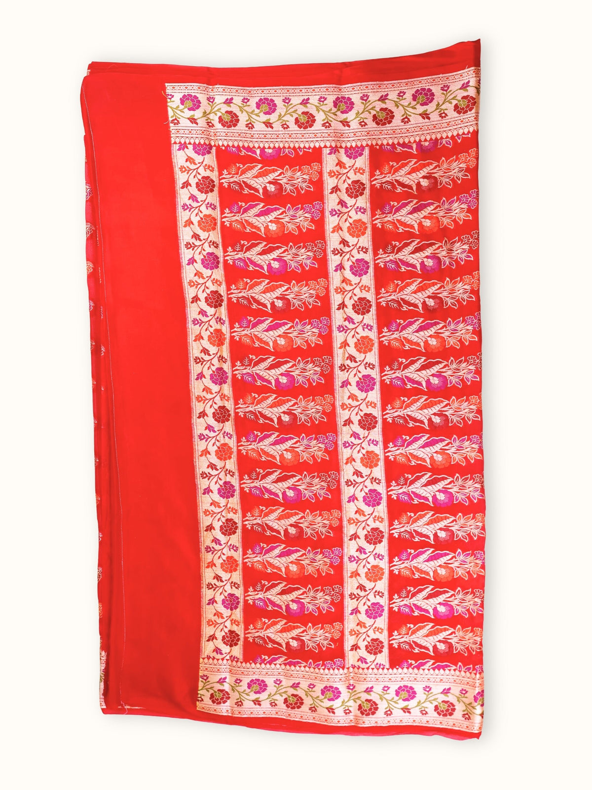 Crimson Chiffon Saree with Meenakari Panel Pallu, pallu