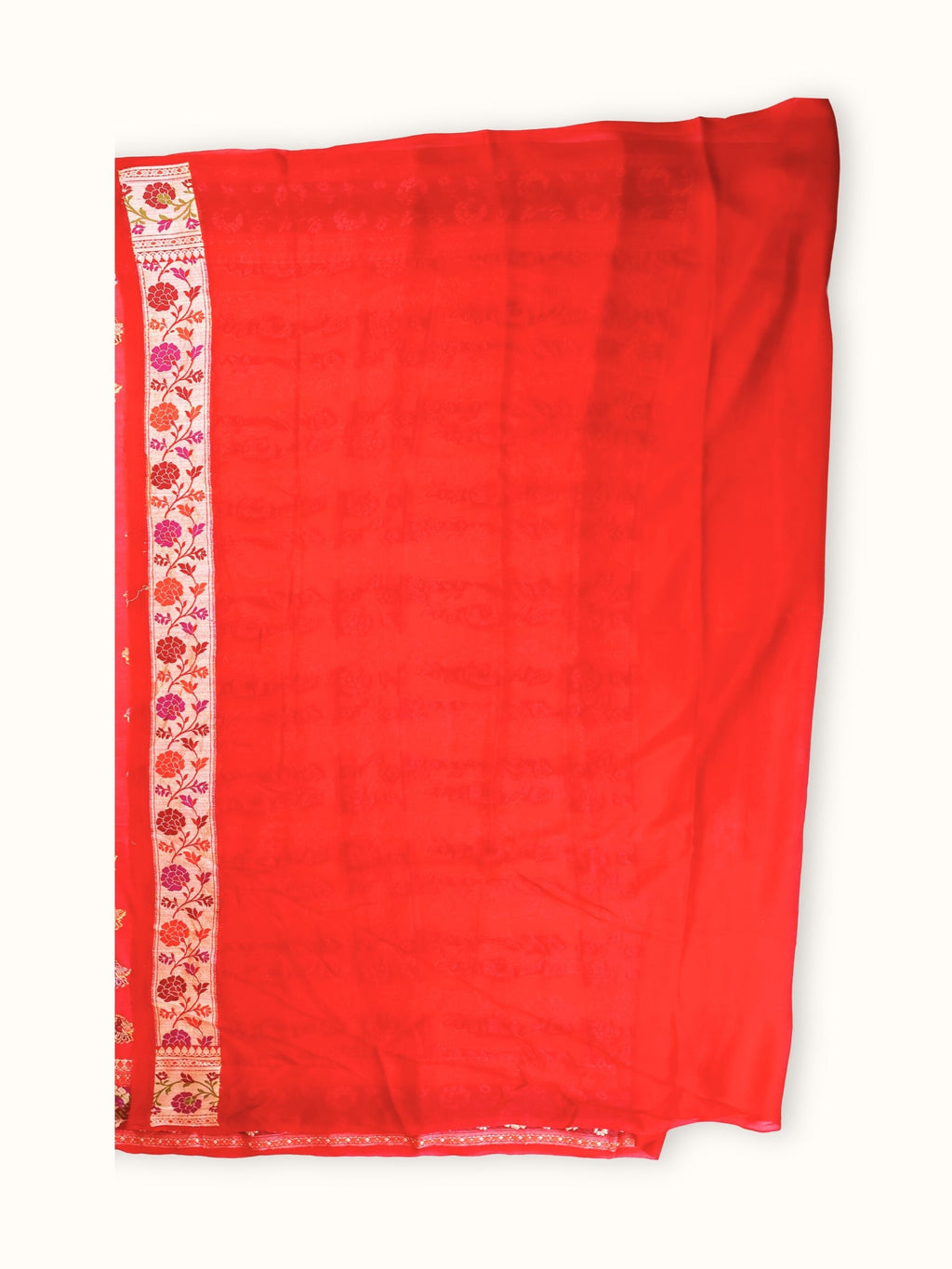 Crimson Chiffon Saree with Meenakari Panel Pallu, blouse piece and border