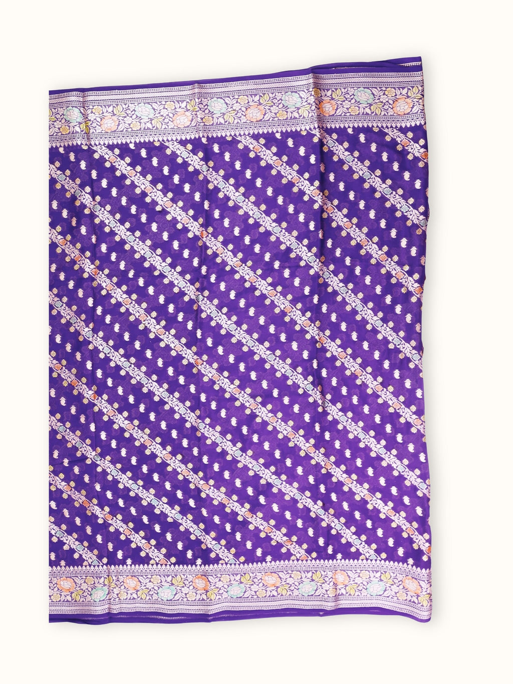 Deep Violet Chiffon Saree with Meenakari Rose Border, full spread