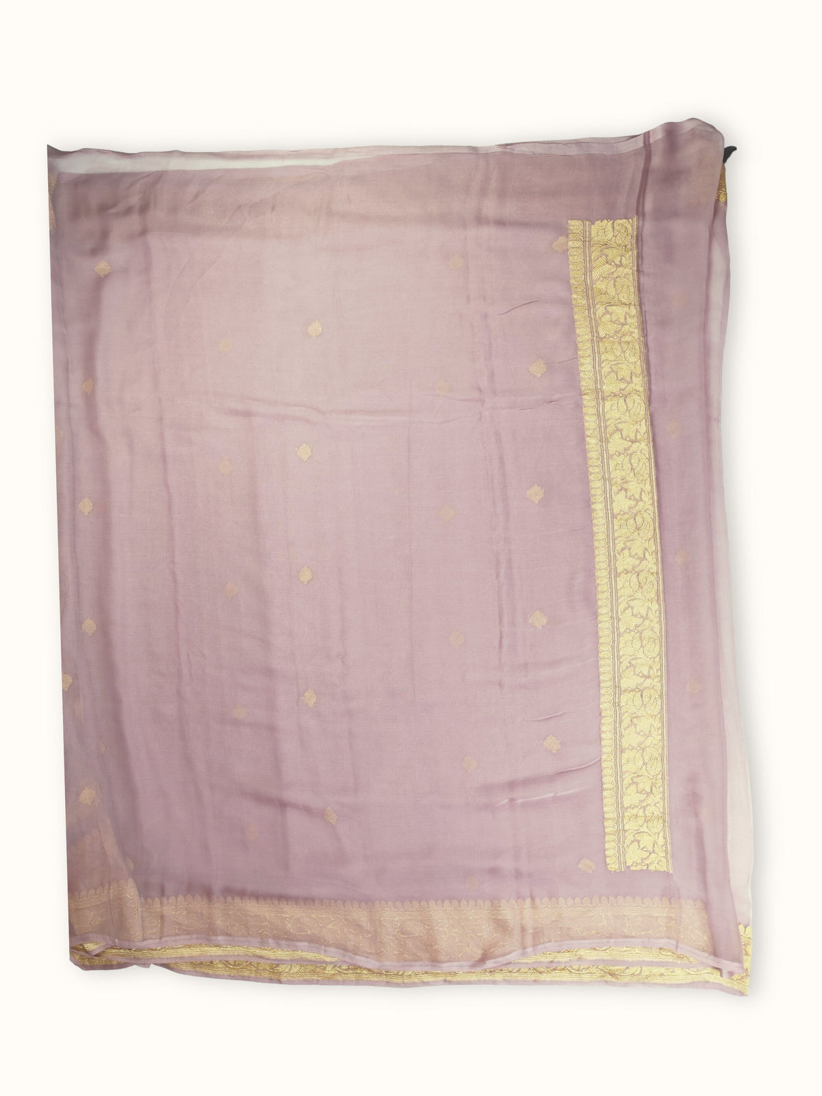 Lilac Khaddi Chiffon Handloom Saree with Kadua Paisley Butis, full spread