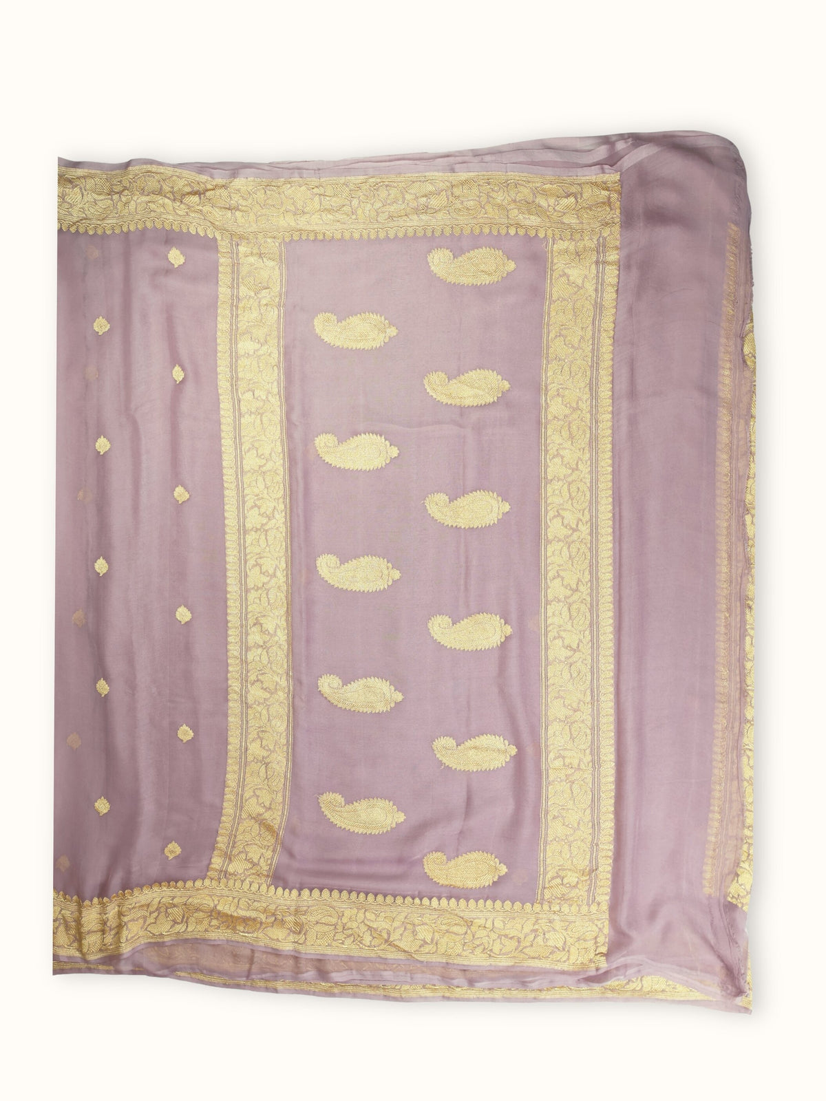 Lilac Khaddi Chiffon Handloom Saree with Kadua Paisley Butis, pallu