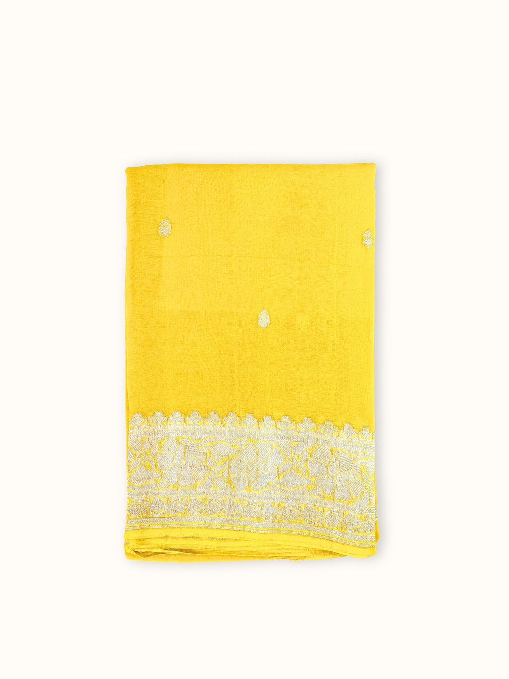 Marigold Khaddi Chiffon Handloom Saree with Kadua Butis, folded