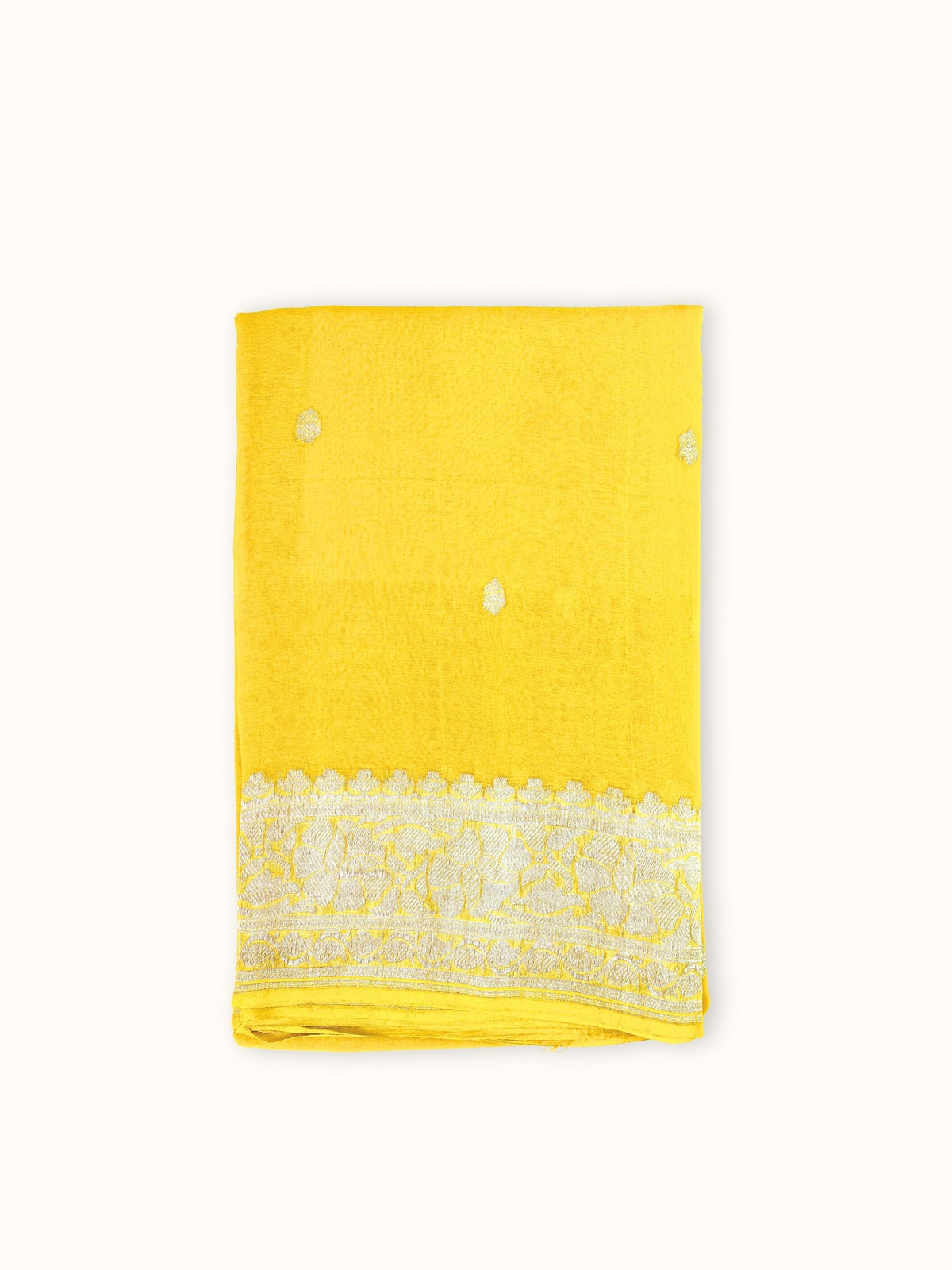 Marigold Khaddi Chiffon Handloom Saree with Kadua Butis, folded