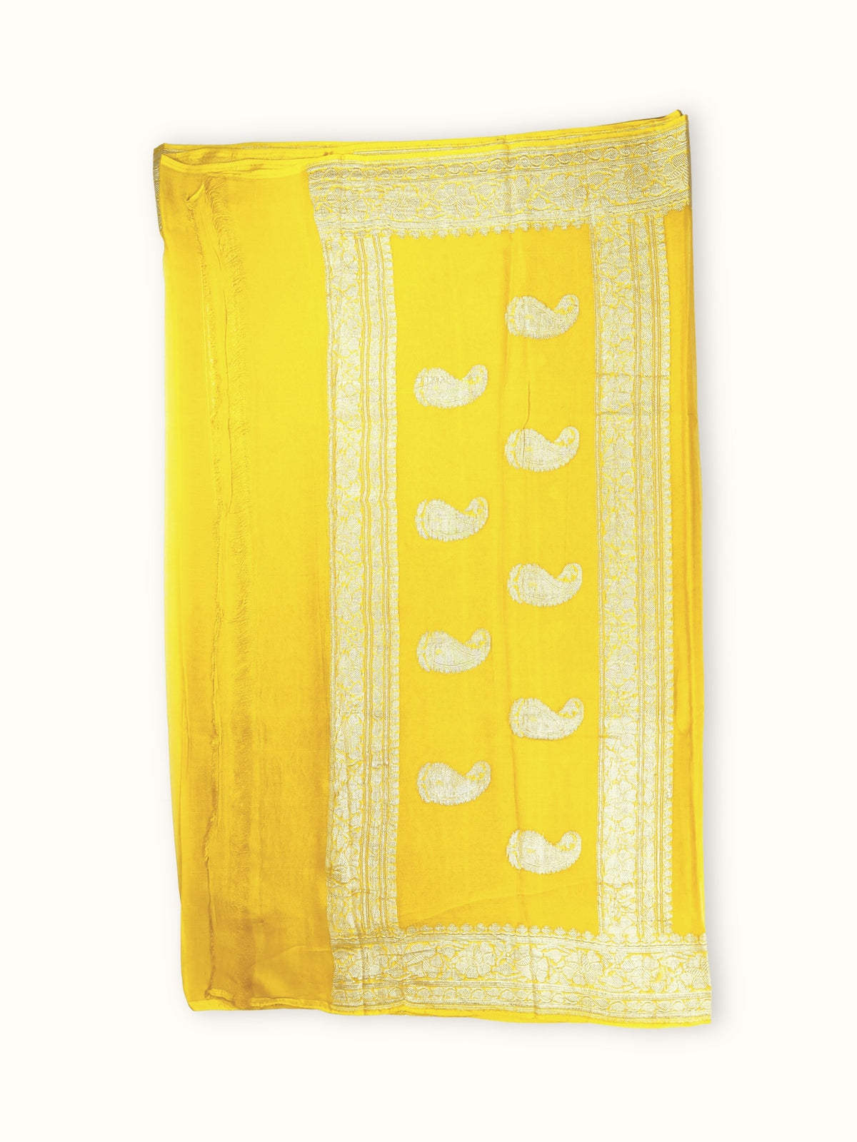 Marigold Khaddi Chiffon Handloom Saree with Kadua Butis, pallu