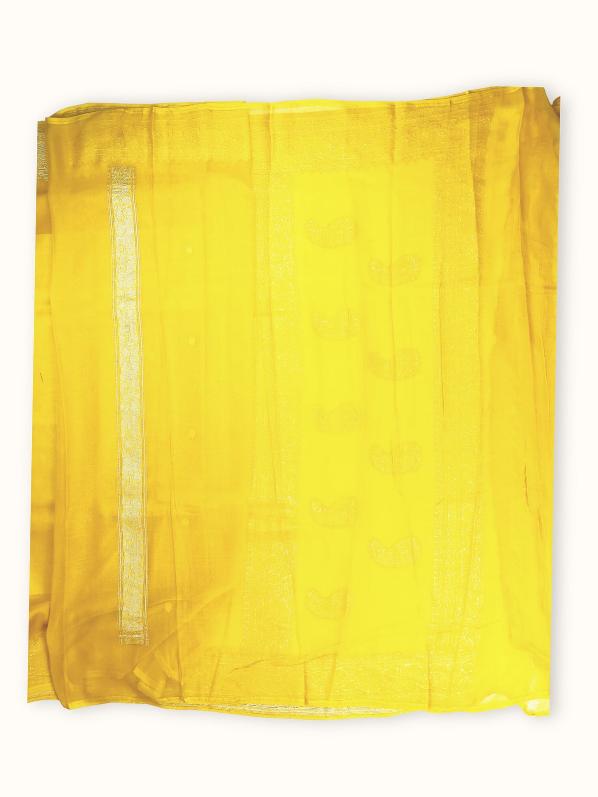 Marigold Khaddi Chiffon Handloom Saree with Kadua Butis, blouse piece and border