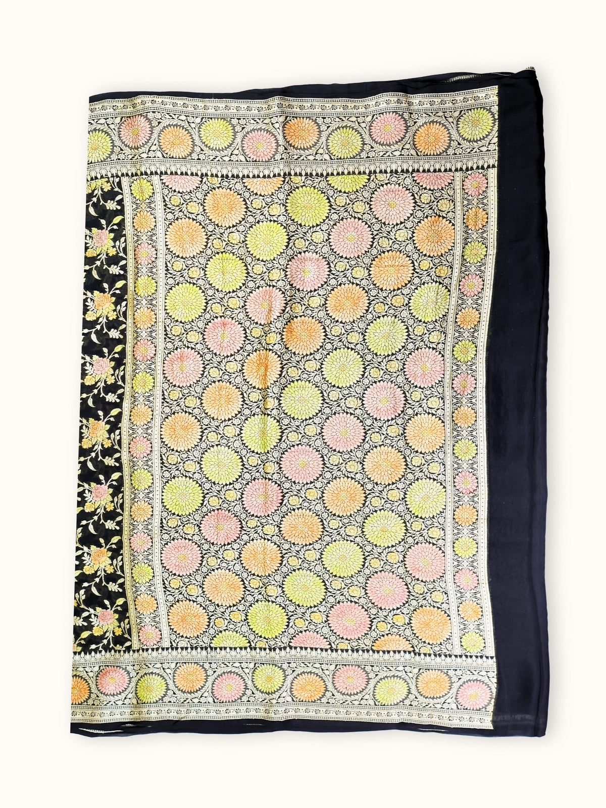 Midnight Blue Rangkaat Chiffon Saree with Hand Painted Zari, pallu