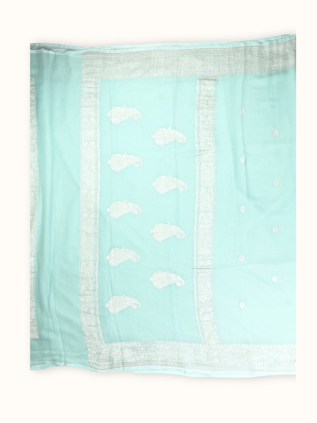 Mint Aqua Khaddi Chiffon Handloom Saree with Kadua Butis, pallu