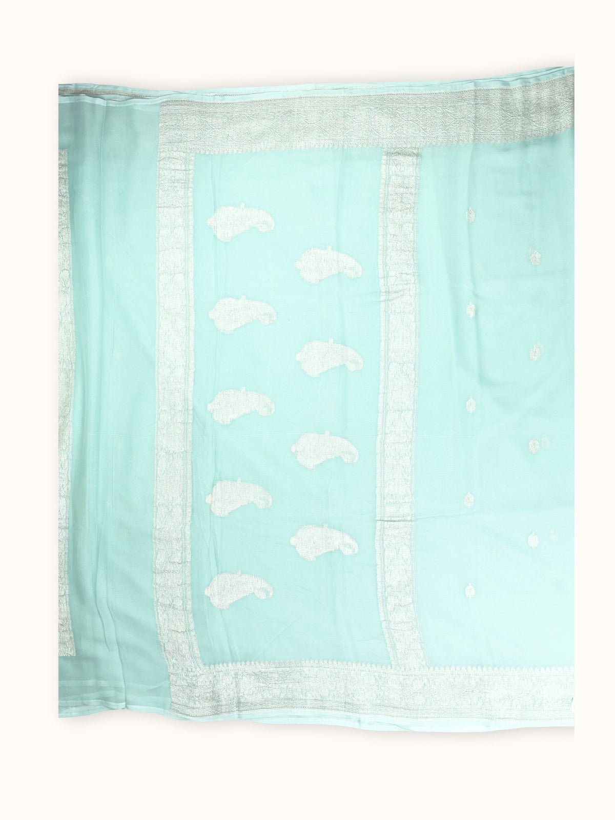 Mint Aqua Khaddi Chiffon Handloom Saree with Kadua Butis, pallu
