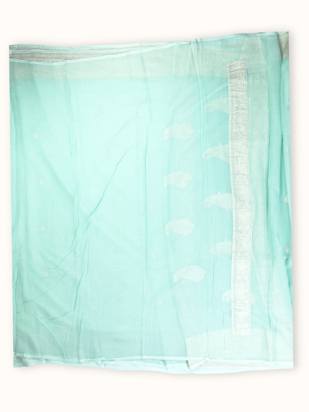Mint Aqua Khaddi Chiffon Handloom Saree with Kadua Butis, blouse piece and border