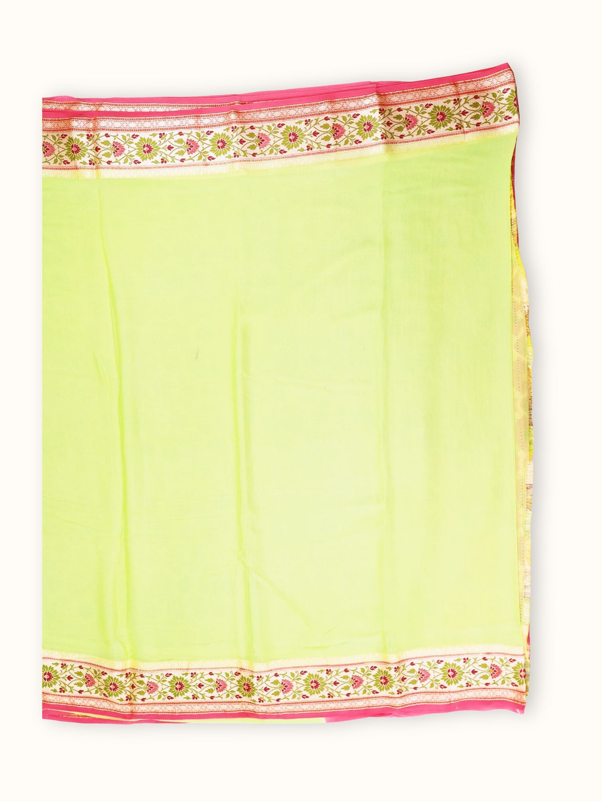 Pistachio Green Chiffon Saree with Rose Meenakari Pallu, full spread